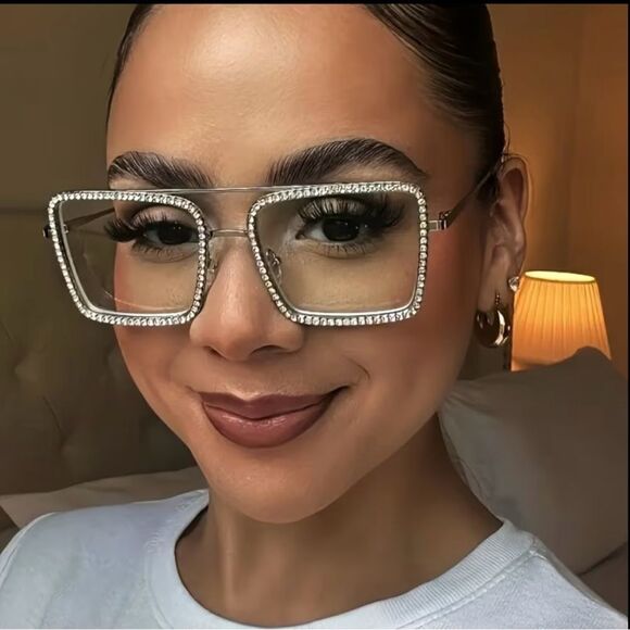 Unbranded Accessories - Rhinestone Embellished Oversized Square Glasses